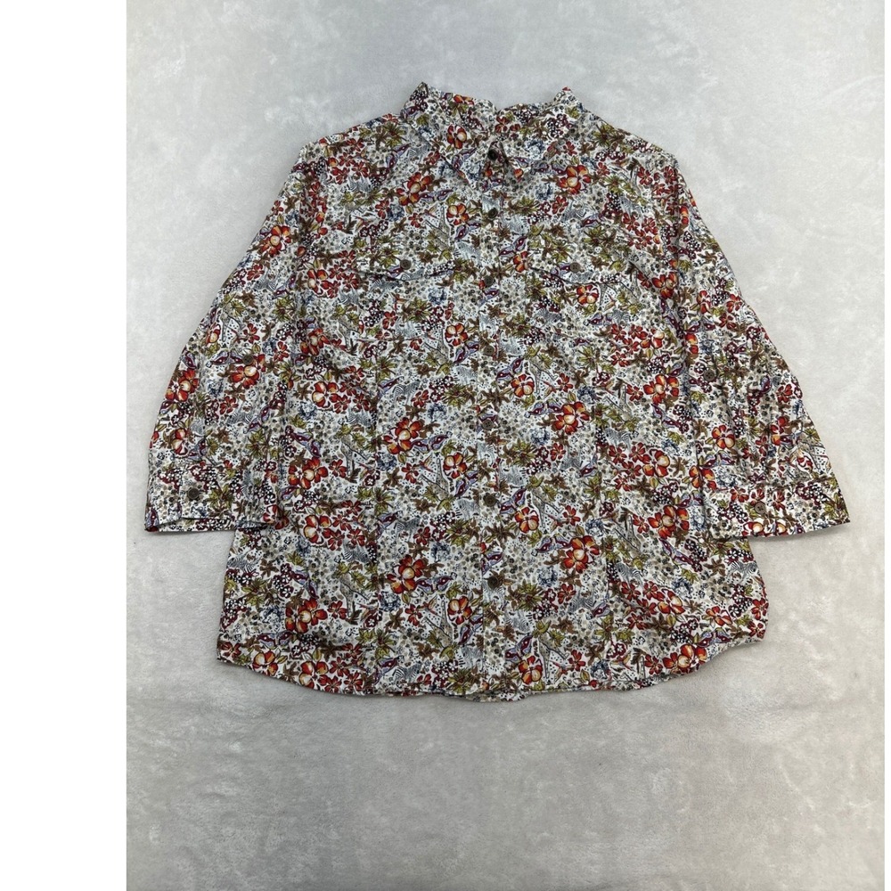 Christopher & Banks Button Down Women XL Floral Animal Print 3/4 Sleeve Shirt